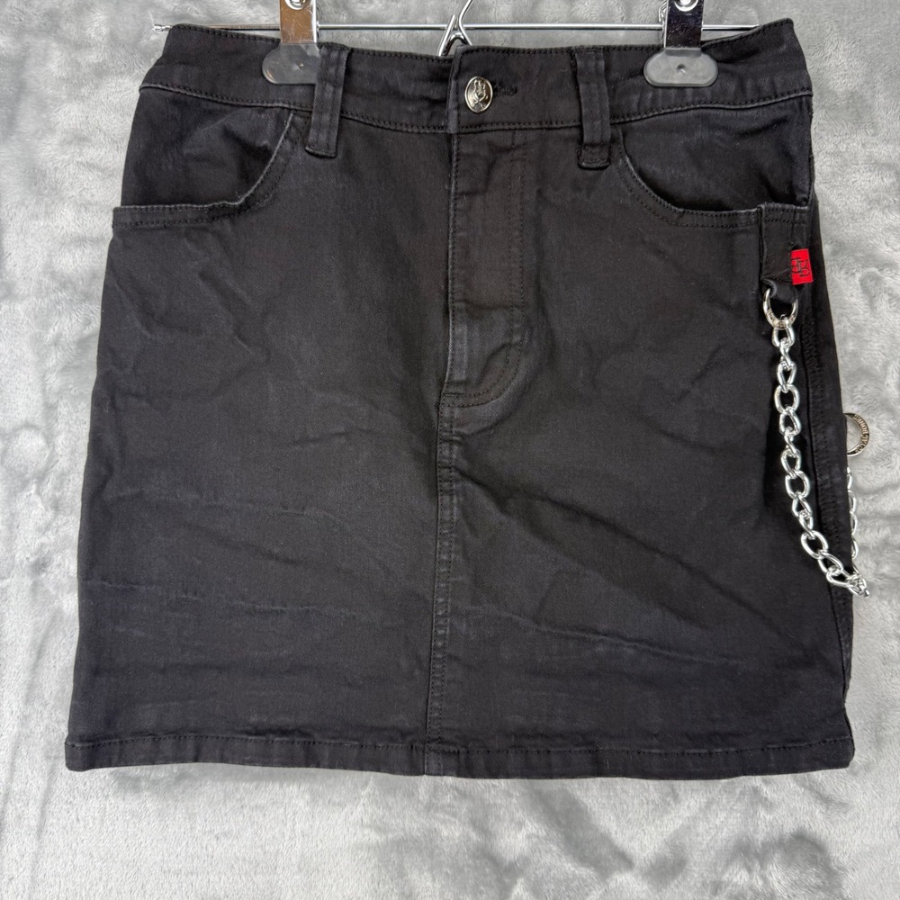 Royal Bones Daang Goodman Black Denim Mini Skirt with Chain Punk Goth Women's